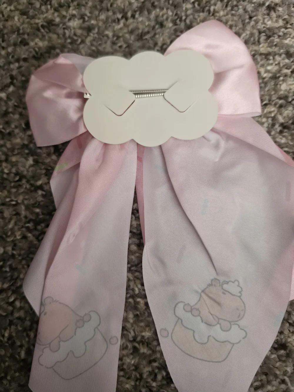 Kids Pink Satin Bow Hair Tie with Cupcake Print